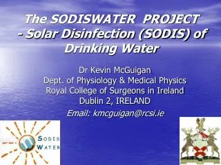 The SODISWATER PROJECT - Solar Disinfection (SODIS) of Drinking Water