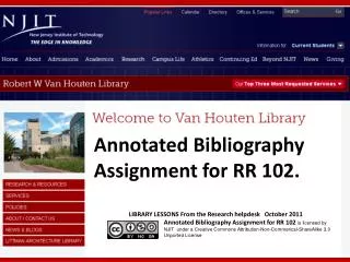 Annotated Bibliography Assignment for RR 102.