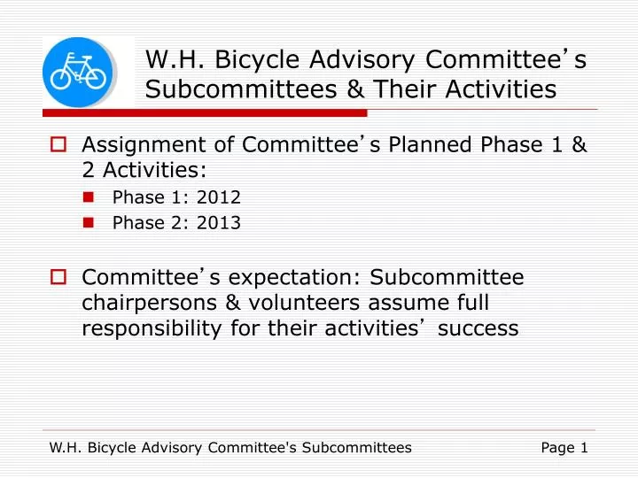 w h bicycle advisory committee s subcommittees their activities