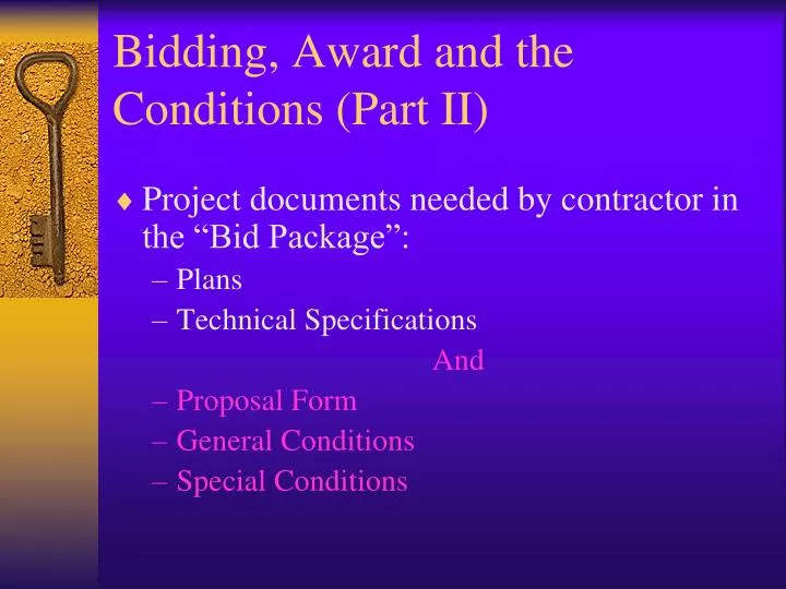 bidding award and the conditions part ii