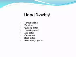 Hand Sewing Thread needle Tie a knot Running Stitch Hemmimg stitch Slip-Stitch Catch Stitch