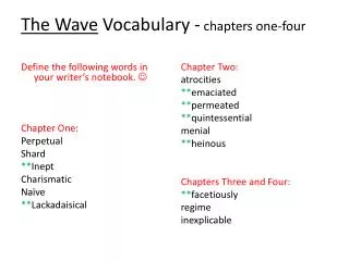 The Wave Vocabulary - chapters one-four
