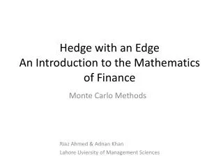 Hedge with an Edge An Introduction to the Mathematics of Finance