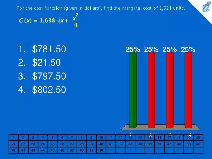 for the cost function given in dollars find the marginal cost of 1 521 units image