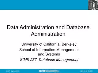 Data Administration and Database Administration