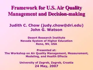 Framework for U.S. Air Quality Management and Decision-making