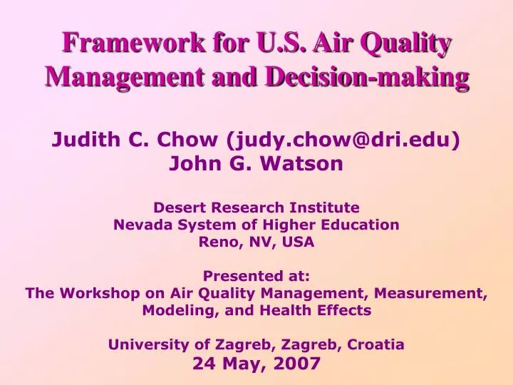 framework for u s air quality management and decision making