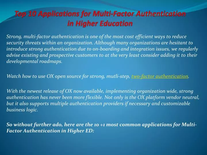 top 10 applications for multi factor authentication in higher education