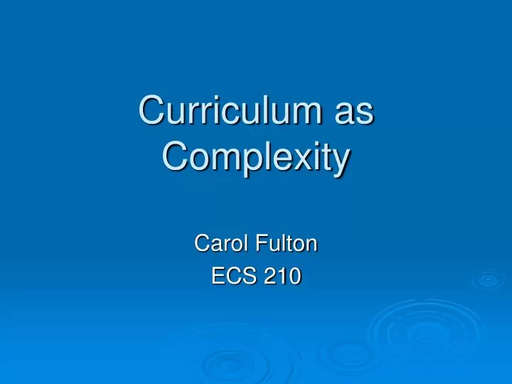 curriculum as complexity