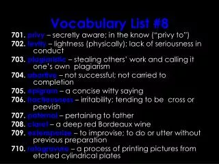Vocabulary List #8