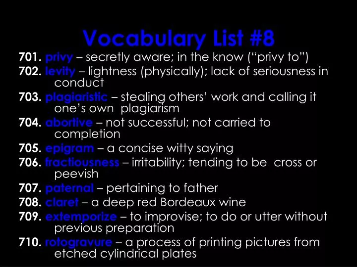 vocabulary list 8