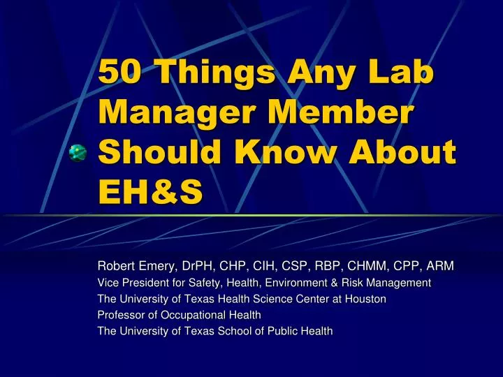 50 things any lab manager member should know about eh s