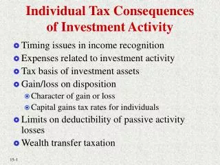Individual Tax Consequences of Investment Activity