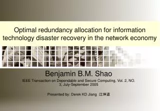 Optimal redundancy allocation for information technology disaster recovery in the network economy