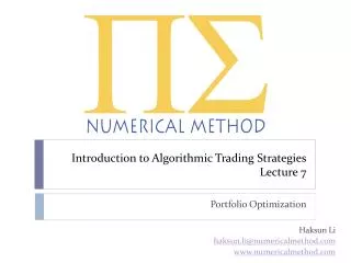 Introduction to Algorithmic Trading Strategies Lecture 7