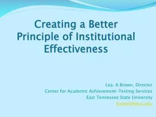 Creating a Better Principle of Institutional Effectiveness