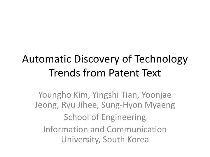 automatic discovery of technology trends from patent text