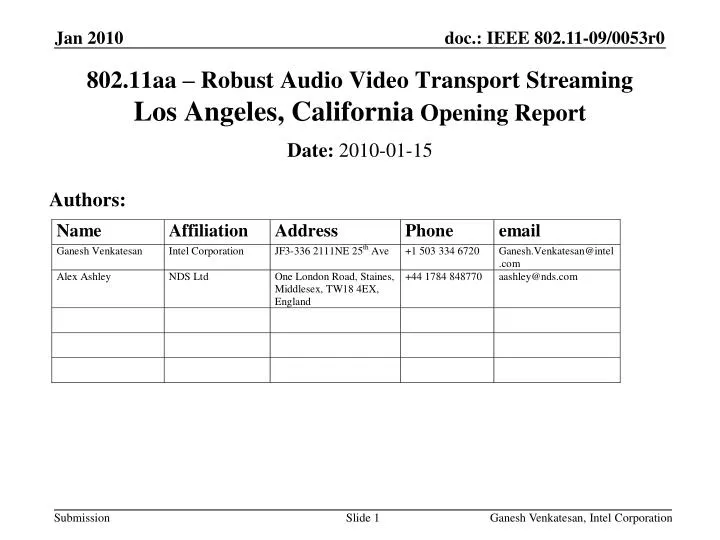 802 11aa robust audio video transport streaming los angeles california opening report