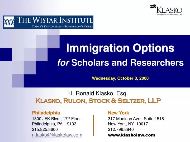 immigration options for scholars and researchers wednesday october 8 2008