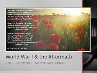 World War I &amp; the Aftermath