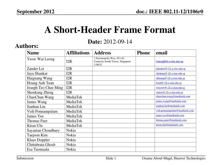 a short header frame format