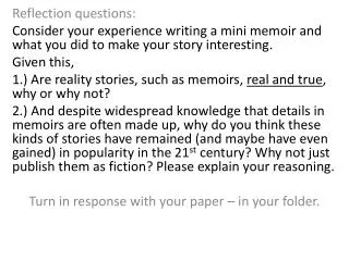 Reflection questions: