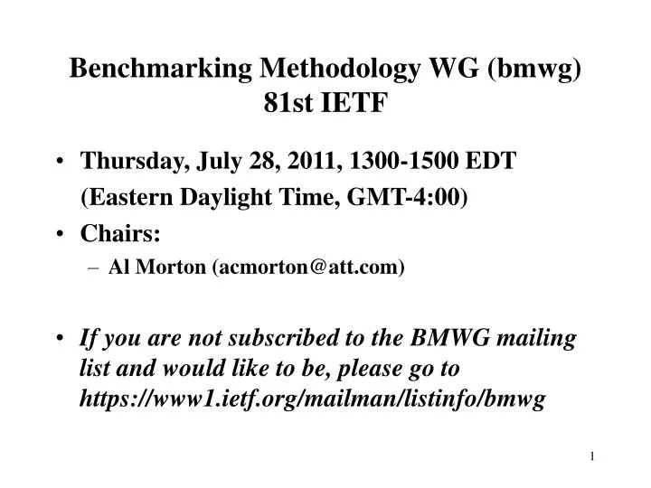 benchmarking methodology wg bmwg 81st ietf