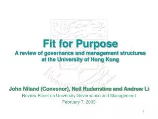 Fit for Purpose A review of governance and management structures at the University of Hong Kong