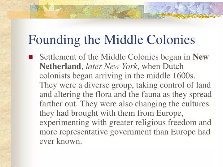 founding the middle colonies