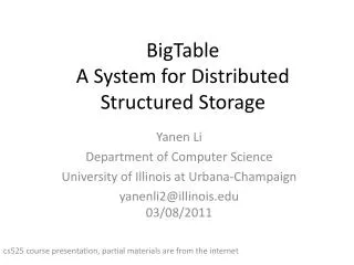 BigTable A System for Distributed Structured Storage