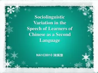 Sociolinguistic Variation in the Speech of Learners of Chinese as a Second Language