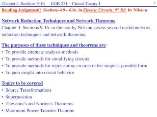 Network Reduction Techniques and Network Theorems