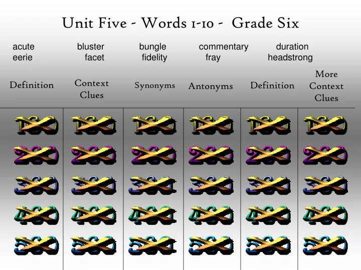 unit five words 1 10 grade six