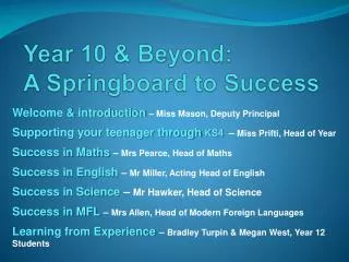 Year 10 &amp; Beyond: A Springboard to Success