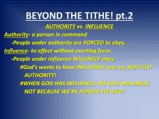 BEYOND THE TITHE! pt.2