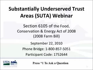 Substantially Underserved Trust Areas (SUTA) Webinar