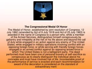 The Congressional Medal Of Honor