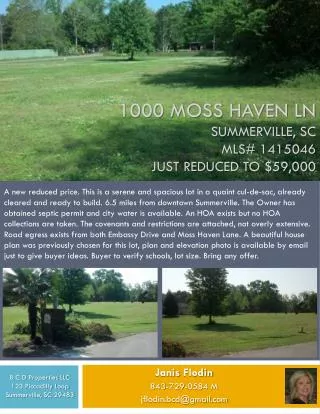 1000 Moss Haven Ln Summerville, SC MLS# 1415046 Just Reduced to $59,000