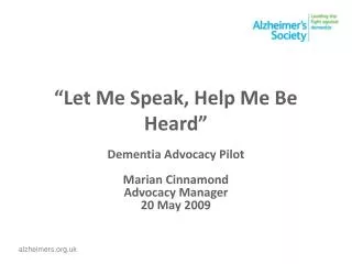 “Let Me Speak, Help Me Be Heard”