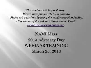 NAMI Mass 2013 Advocacy Day WEBINAR TRAINING March 25, 2013