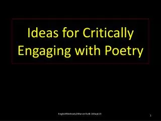 Ideas for Critically Engaging with Poetry