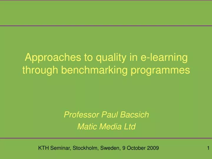 approaches to quality in e learning through benchmarking programmes