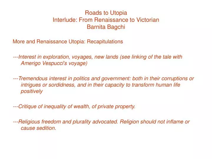 roads to utopia interlude from renaissance to victorian barnita bagchi