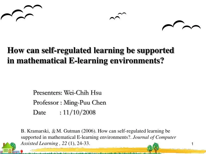 how can self regulated learning be supported in mathematical e learning environments