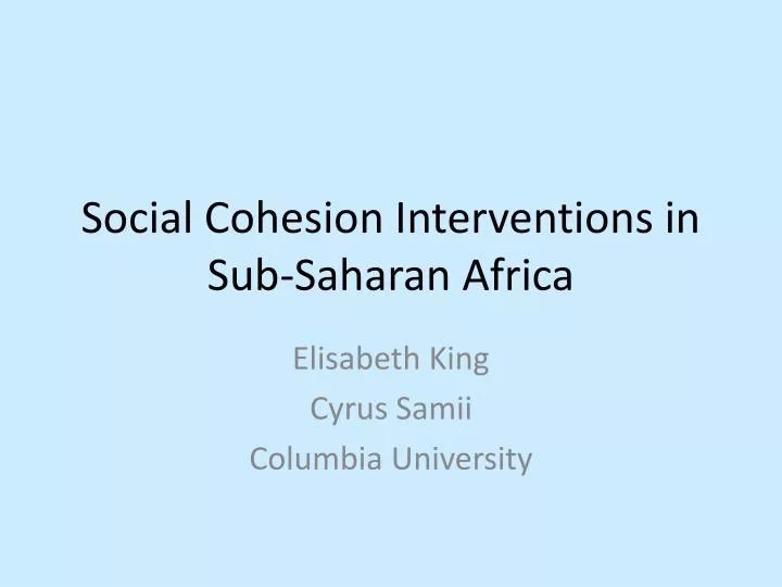 social cohesion interventions in sub saharan africa
