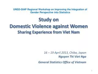 Study on Domestic Violence against Women Sharing Experience from Viet Nam