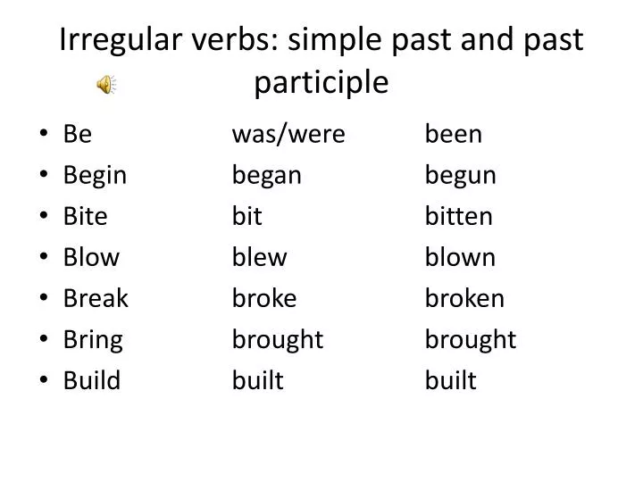 irregular verbs simple past and past participle