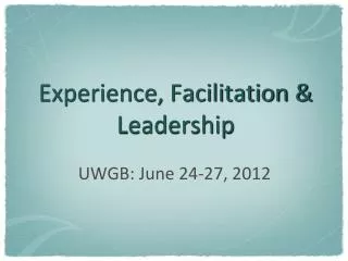 Experience, Facilitation &amp; Leadership