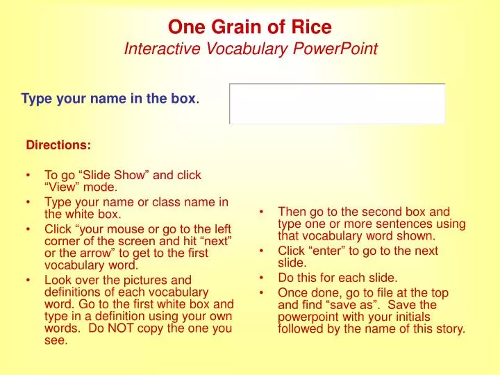one grain of rice interactive vocabulary powerpoint