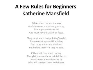 A Few Rules for Beginners Katherine Mansfield